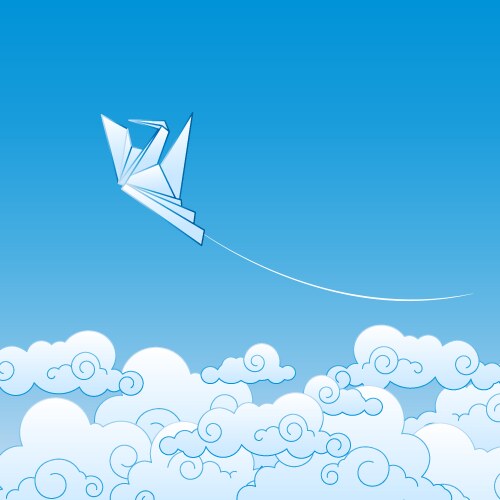 Paper Crane in Blue Sky Vector Image
