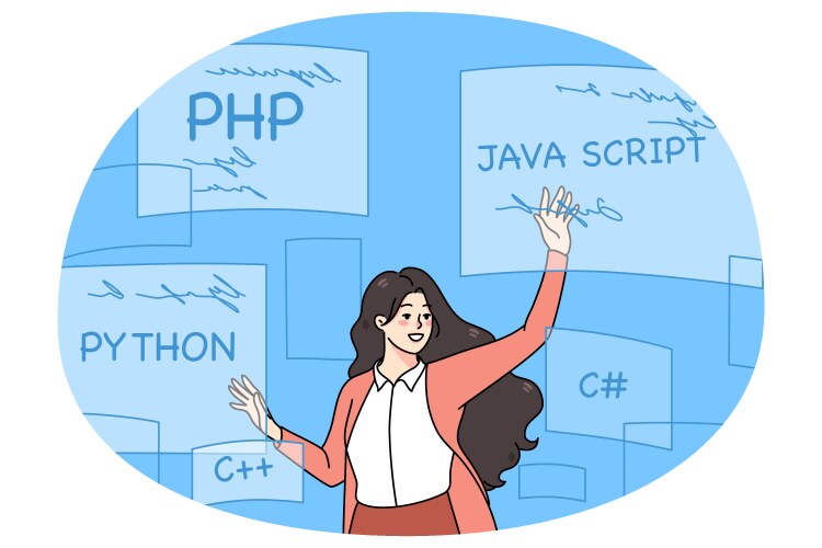 Woman Programmer Coding with Scripts vector image