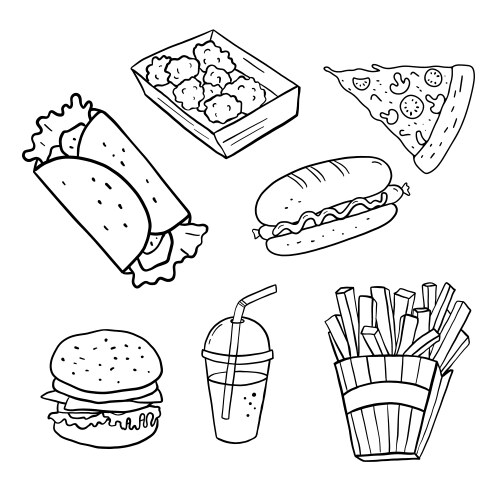 Taco burger hot dog pizza and french fries vector image