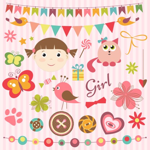 Baby Girl Scrapbooking Elements Vector Image