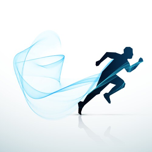 Man running with blue flowing wave vector image