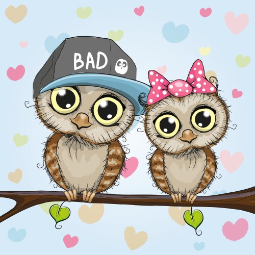 Greeting card two cute cartoon owl Royalty Free Vector Image