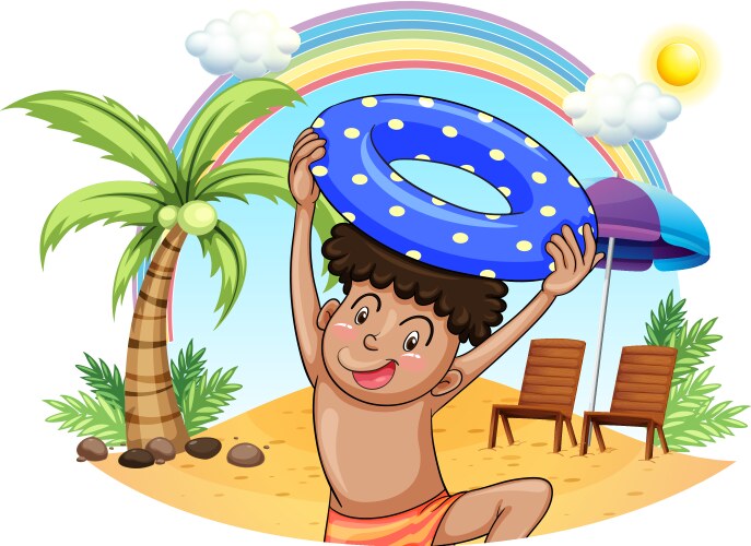 A young boy enjoying at the beach Vector Image