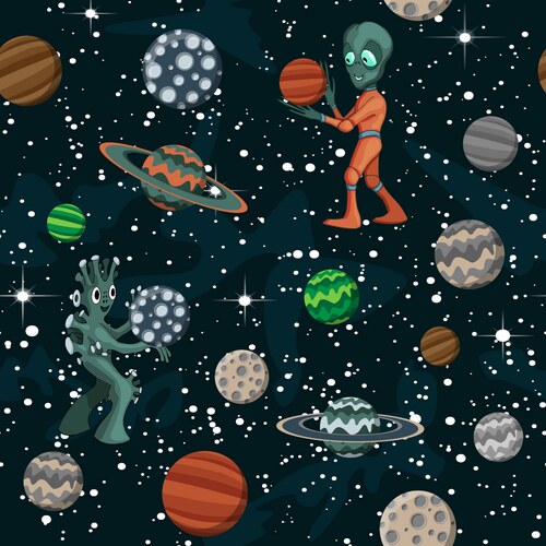 Seamless space pattern with cartoon planets Vector Image