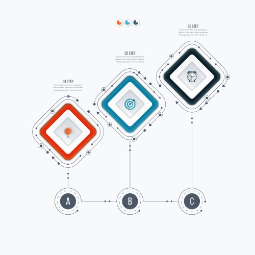Infographics template 3 options with square vector image