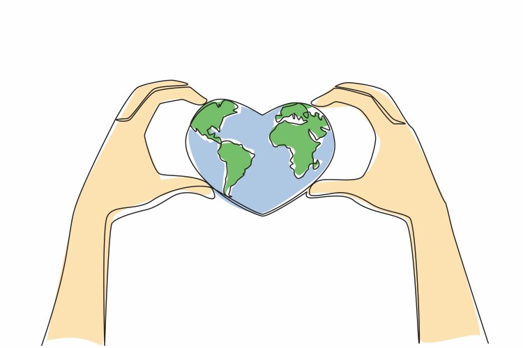 Single one line drawing 2 hands forming a heart Vector Image