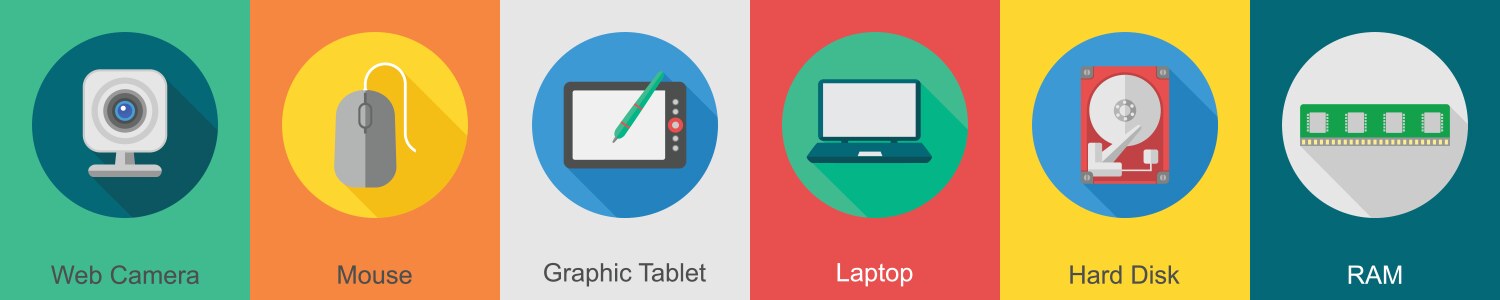 A set of 6 computer and hardware icons as web vector image