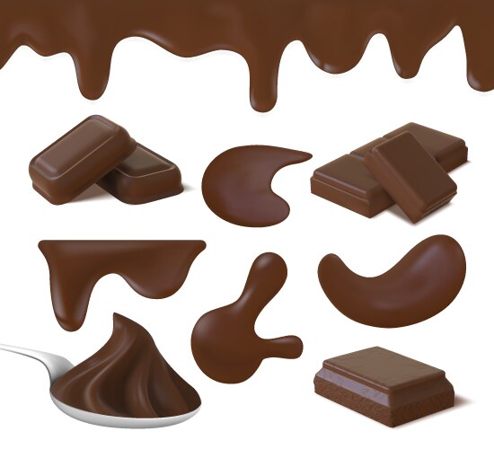 Realistic chocolate cream puddles cocoa butter vector image