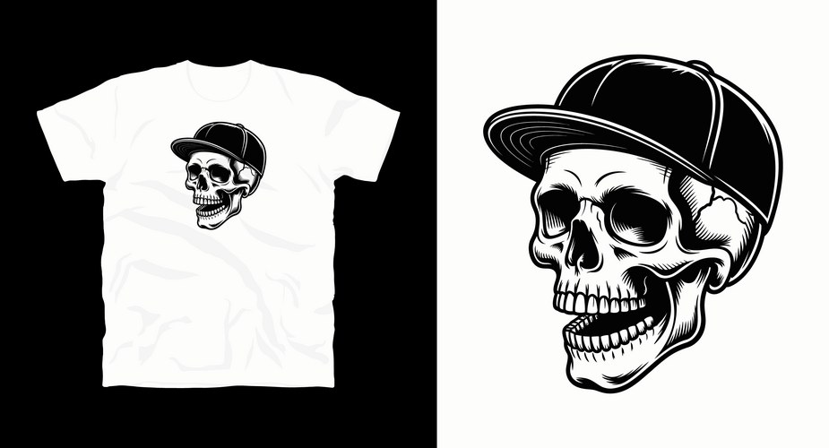 Skull wearing baseball cap t-shirt design Vector Image