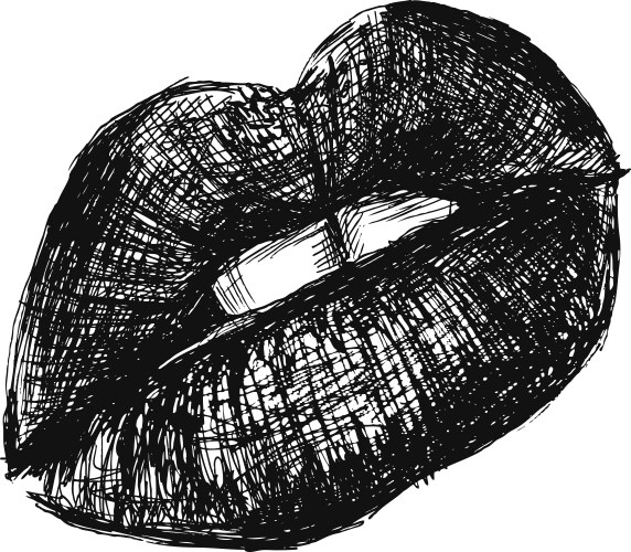Close-up Female Lip Sketch Vector Image