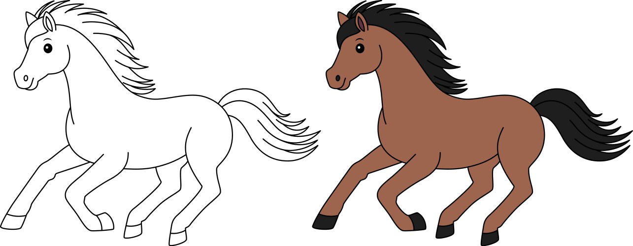 Wild horse galloping outline coloring page Vector Image