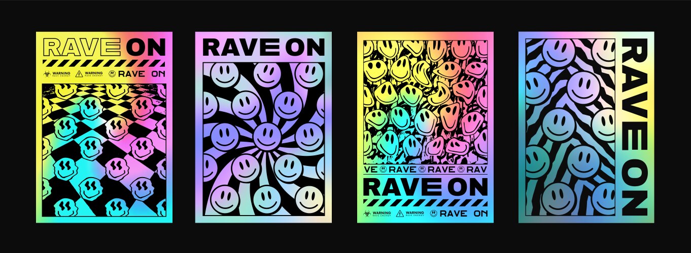 Set of cool trendy acid rave posters abstract vector image