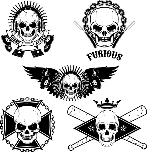 Set of emblems with skulls dj skull biker Vector Image