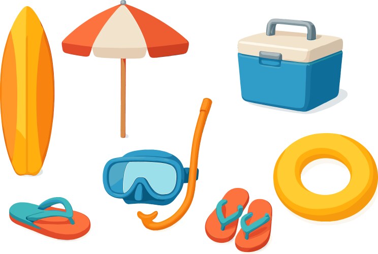 Colorful beach gear arranged for a day of fun Vector Image