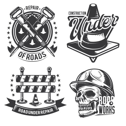 Set road works emblems labels badges Vector Image