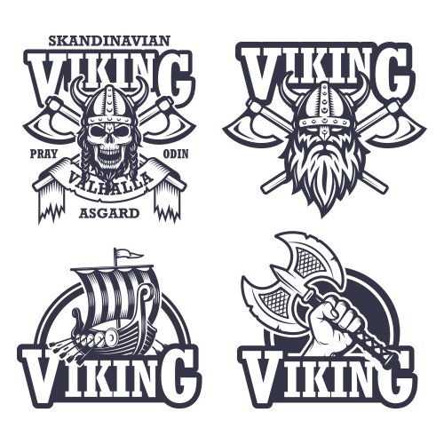 Viking Emblem Set - Monochrome Vector Image