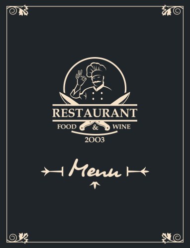 Restaurant menu with kitchenware and chef vector image