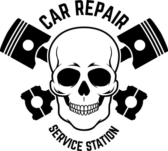 Skull & Piston Car Repair Emblem Vector Image