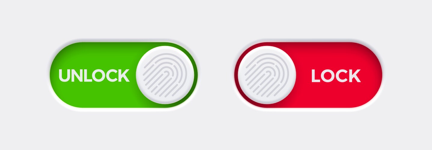 Lock and Unlock Toggle Buttons with Fingerprint vector image