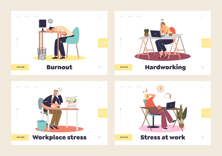 stress at work and professional burnout landing vector image