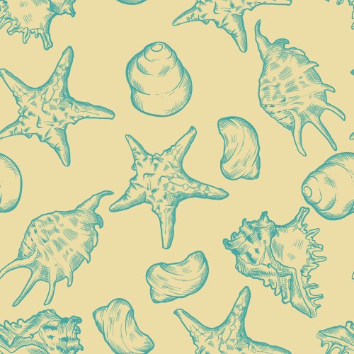 Blue background with sea shells Royalty Free Vector Image