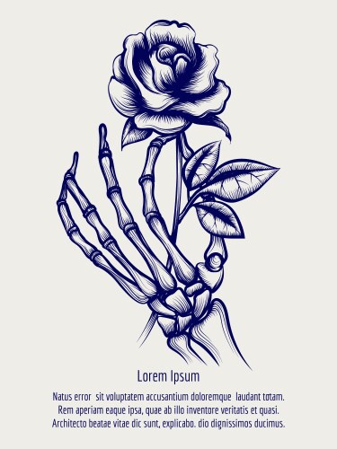 Skeleton Hand with Rose Sketch Vector Image