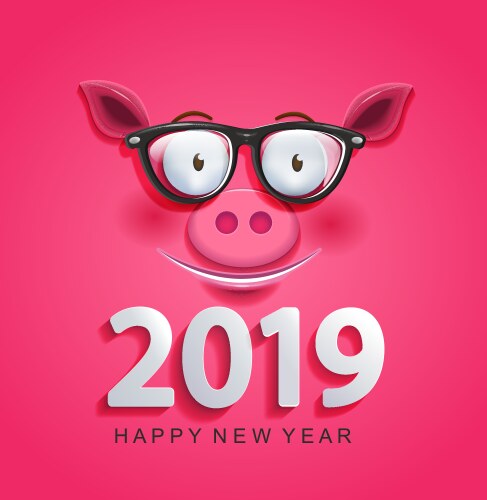 greeting card for 2019 new year with pig face vector