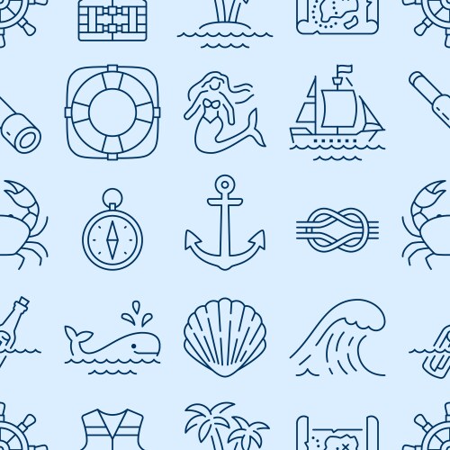 marine seamless pattern with line icons vector image