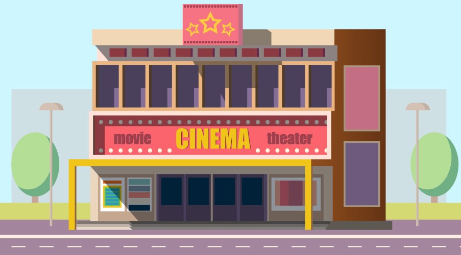 Modern cinema building exterior Royalty Free Vector Image