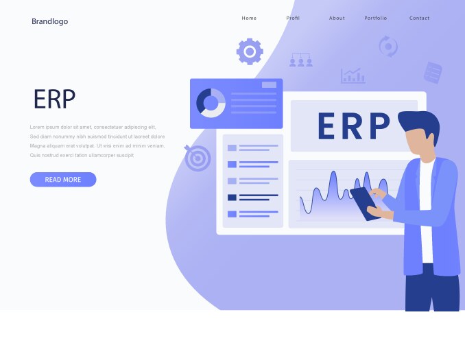 Erp enterprise resource planning landing page vector image