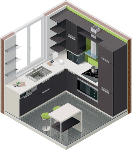 Realistic isometric kitchen Royalty Free Vector Image