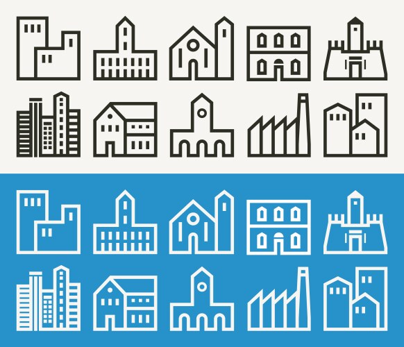 minimal buildings related outline icons vector image vector image