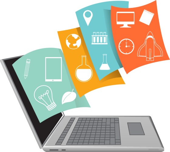 Laptop computer with academic icon on white vector image