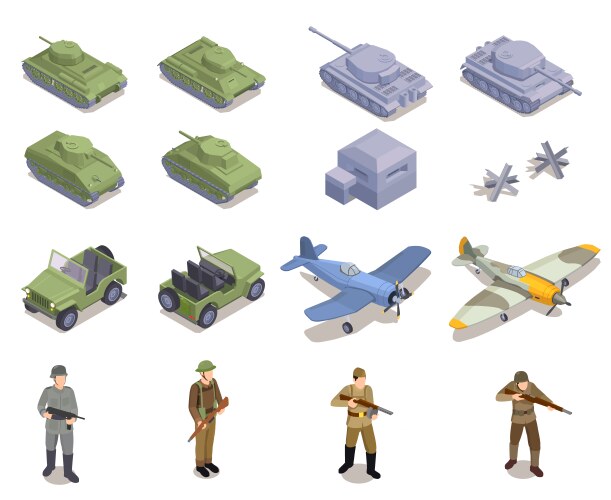 wwii military vehicles set vector