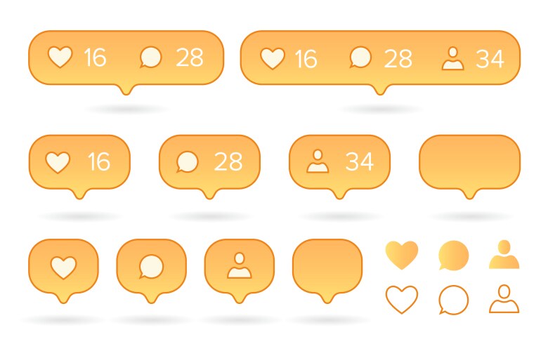 Like follower comment icon set trendy style vector image