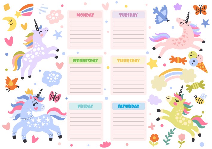 Printable cute unicorns note pages set 2 Vector Image