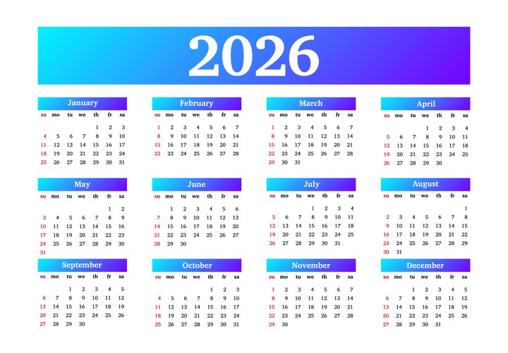 2026 Calendar - White Background – Royalty-Free Vector | VectorStock