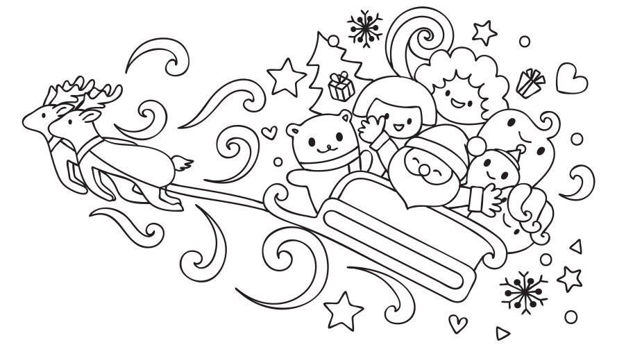 Christmas Sleigh with Santa & Deer Vector Image