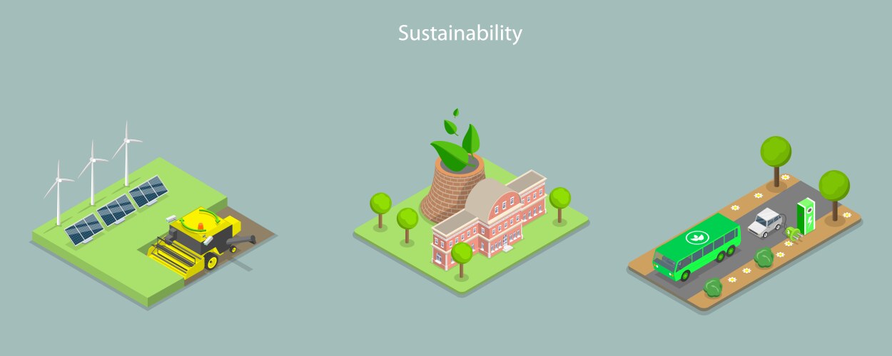 Eco city flat isometric concept Royalty Free Vector Image