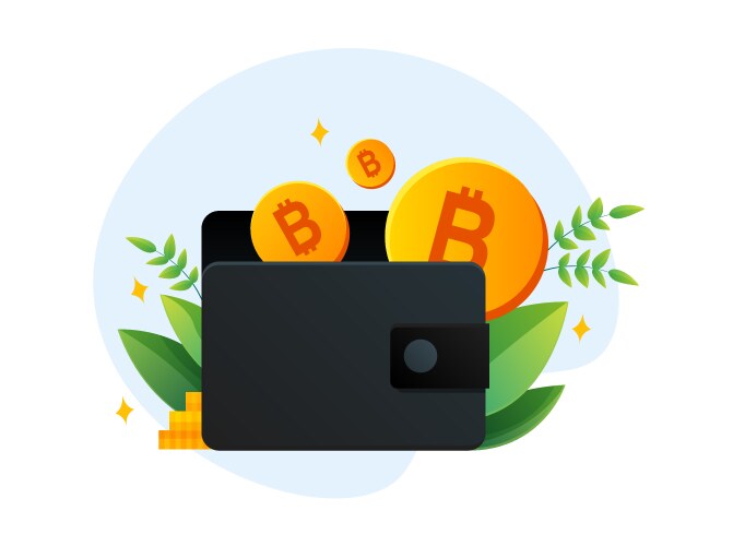 virtual wallet with bitcoin in template vector image