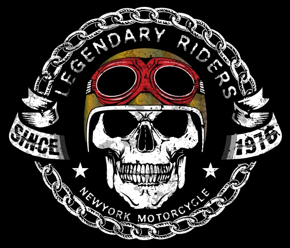 Vintage Skull Rider Tee Graphic Vector Image
