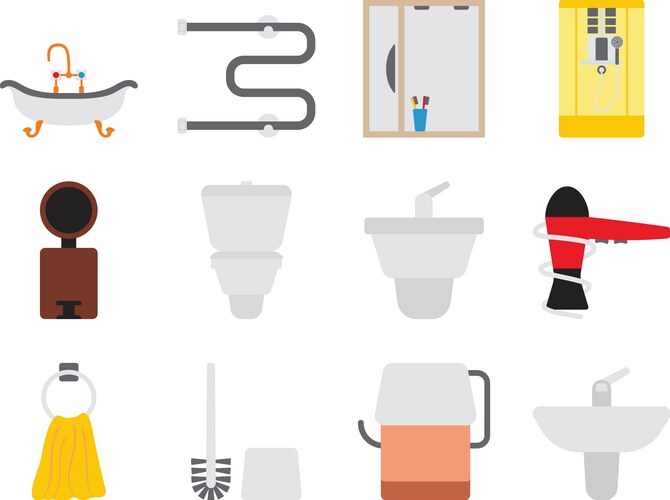 Bathroom icon set flat style Royalty Free Vector Image