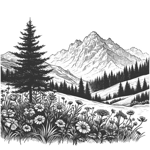 Alpine Wildflower Sketch Vector Image