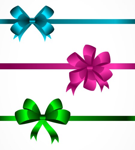 Set of shiny purple green satin bows and ribbons Vector Image