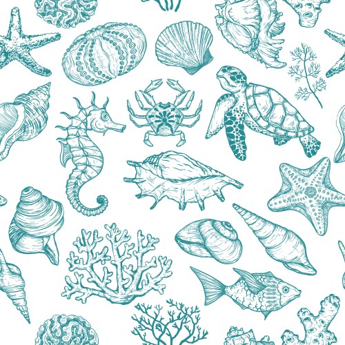 Ocean Life Seamless Pattern - Coral & Shells Vector Image