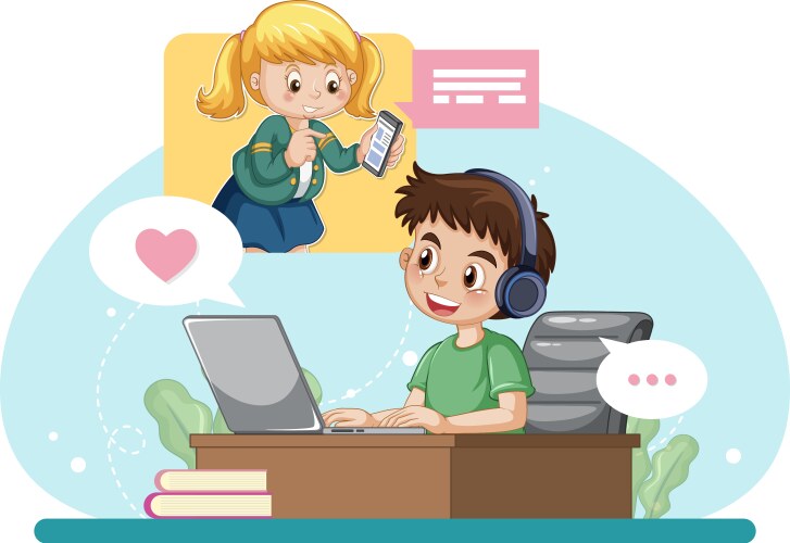 A boy browsing social media vector image