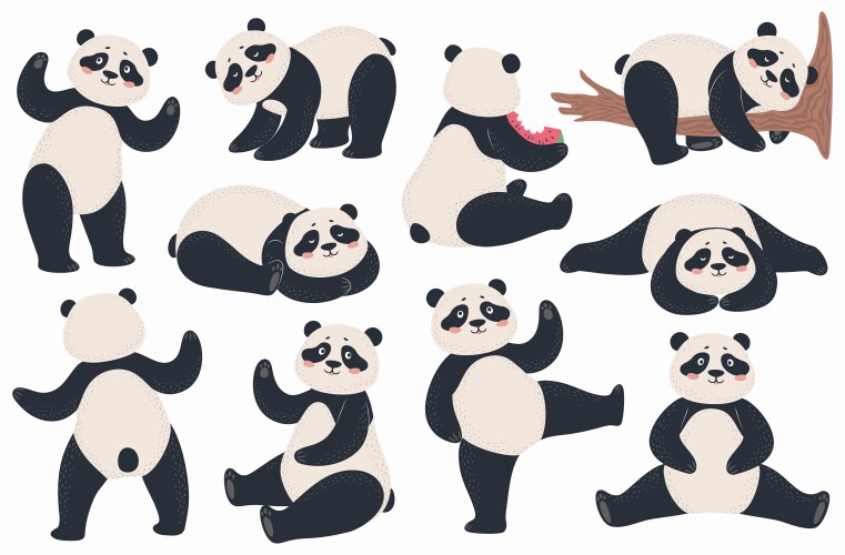 Panda cute pandas chinese bear in various poses vector image