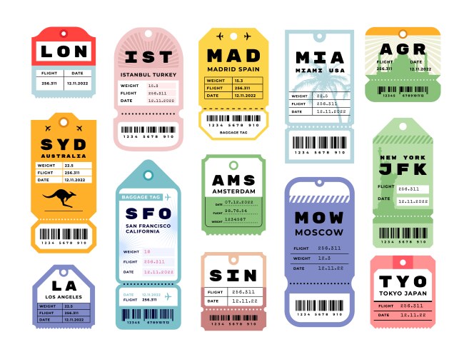 Airport Luggage Stickers - Retro Flight Labels Vector Image