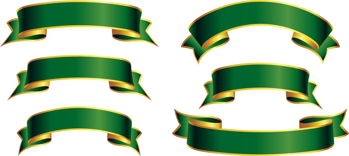 Green ribbon award with gold medal center Vector Image