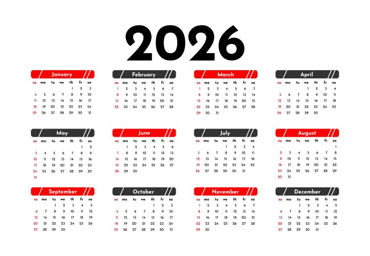2026 Calendar - White Background – Royalty-Free Vector | VectorStock